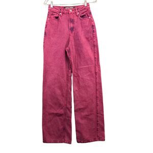 Social Tourist Women's Ultra High Rise Baggy Jeans W24 Red 5-Pocket Dark Wash